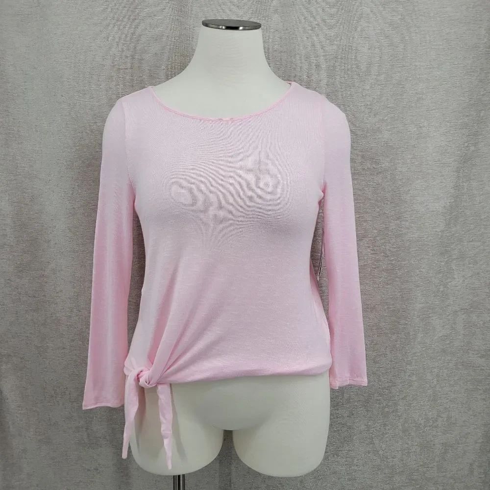 Platinum Flow Knotted Tie Side Top Baby Powder Pink Long Sleeve Tee Women's XL